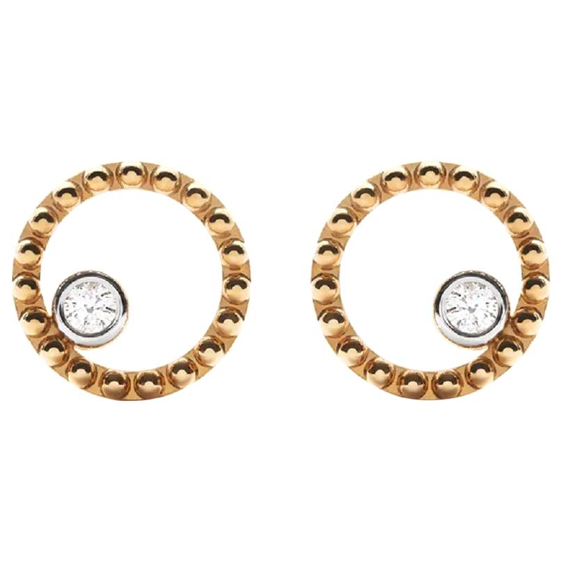 18 Karat Yellow Gold Mye Round Beading Diamond Earrings For Sale