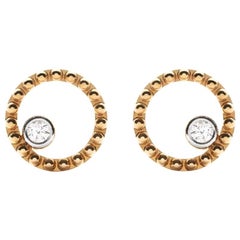 18 Karat Yellow Gold Mye Round Beading Diamond Earrings