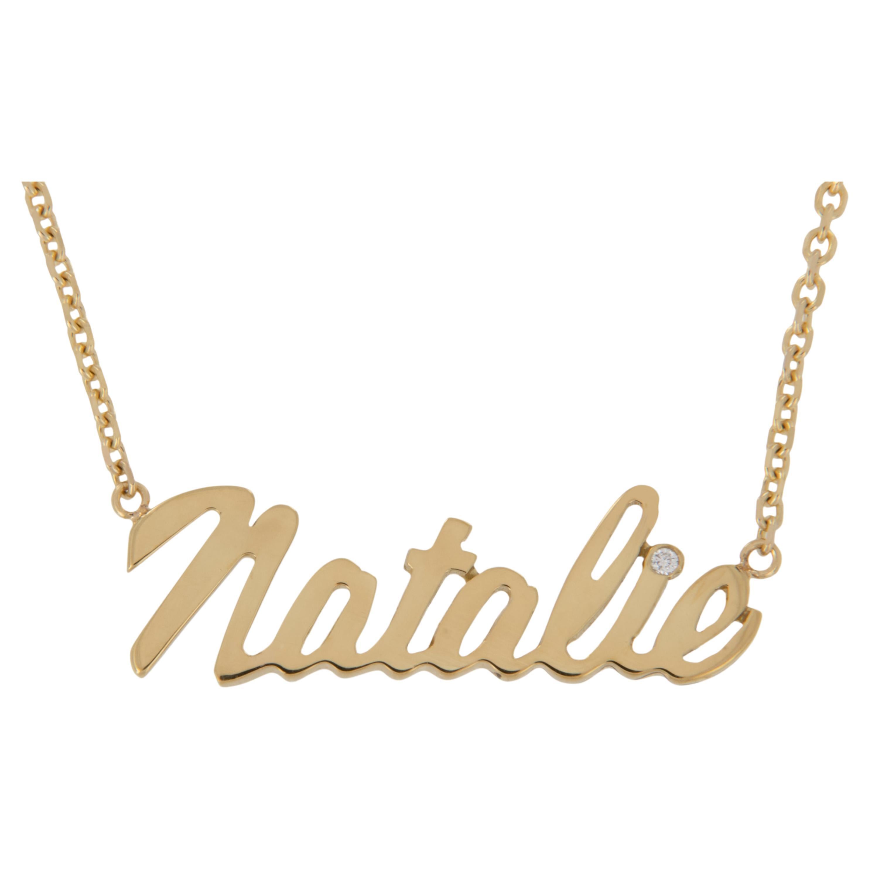 18 Karat Yellow Gold Natalie Nameplate Necklace with Diamond