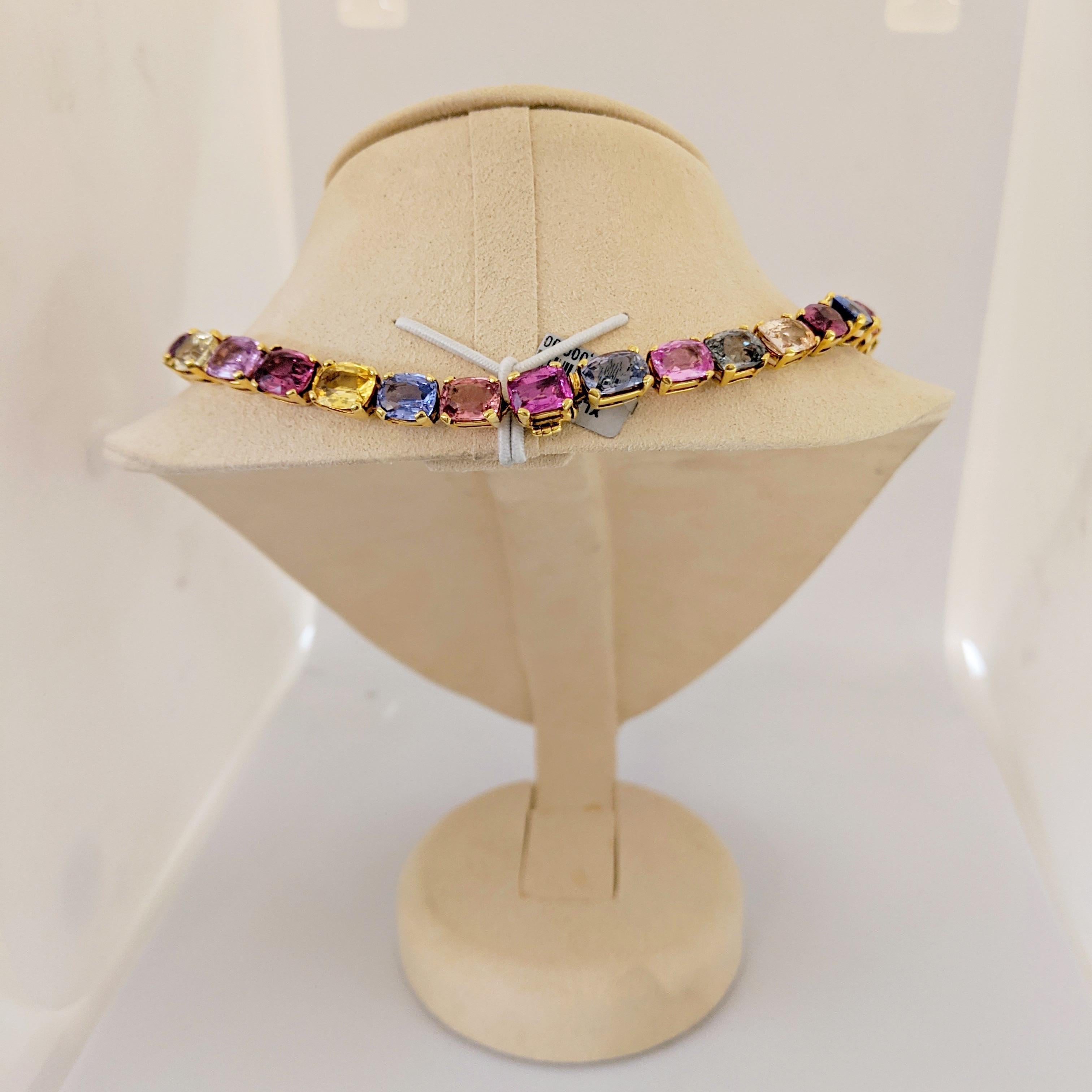 18 Karat Yellow Gold, Natural 144.55 Carat Multicolored Sapphire Necklace 1