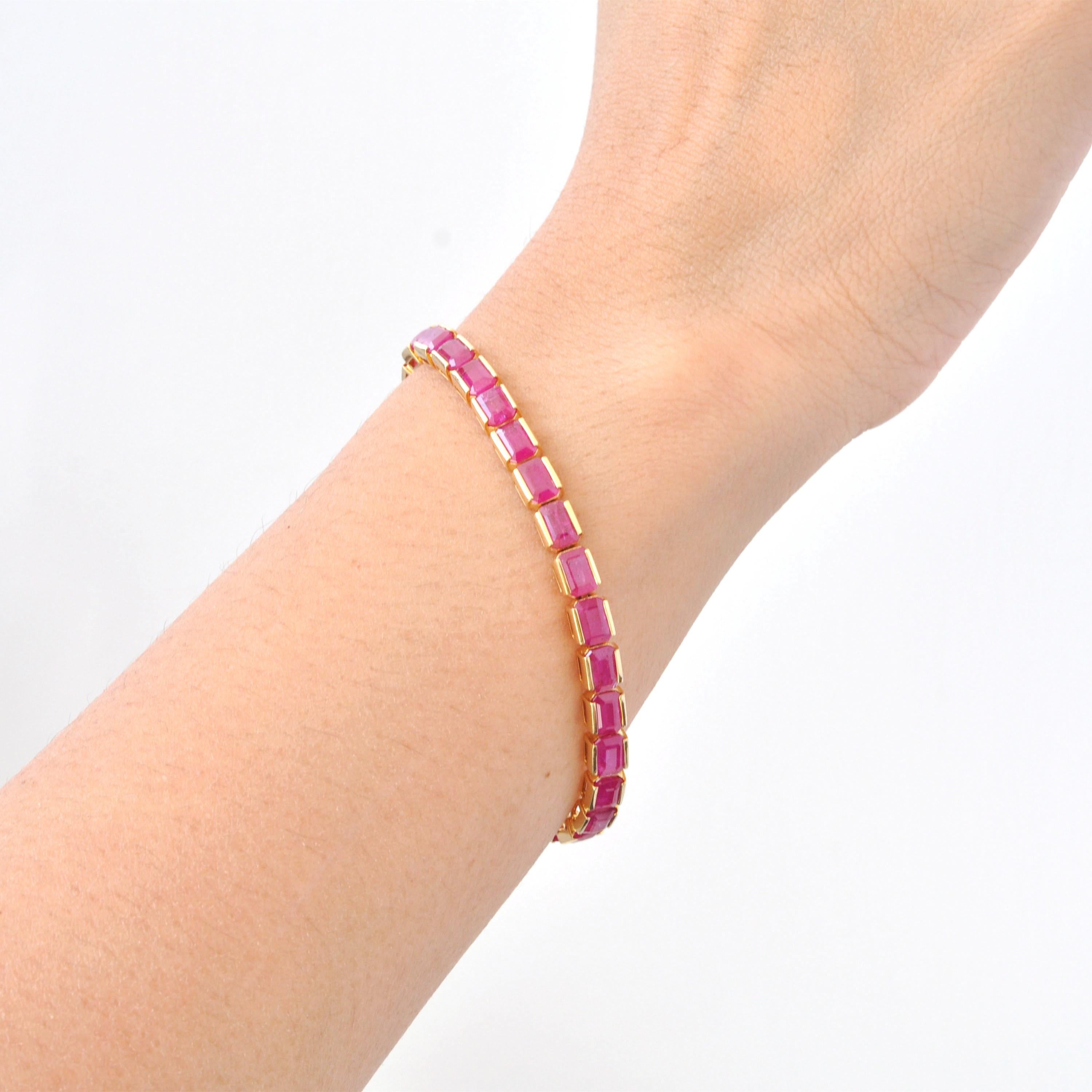 18 Karat Gelbgold Natürliches 6X4 MM Mosambik Rubin Achteck-Tennisarmband im Angebot 6
