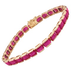 Oro giallo 18 carati Nature 6X4 MM Rubino del Mozambico Ottagono Bracciale linea tennis