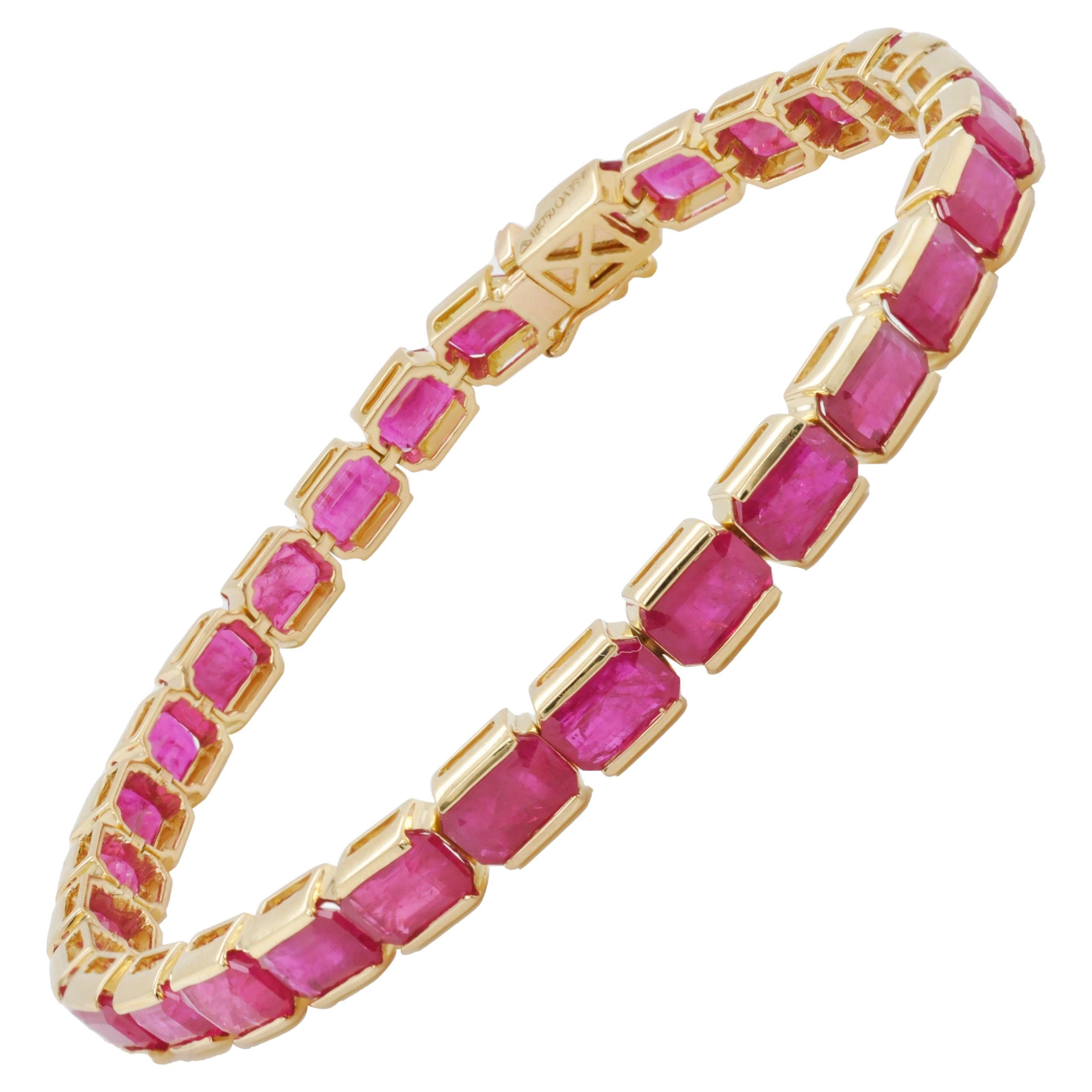 Bracelet tennis octogonal en or jaune 18 carats avec rubis naturel de 6 x 4 mm