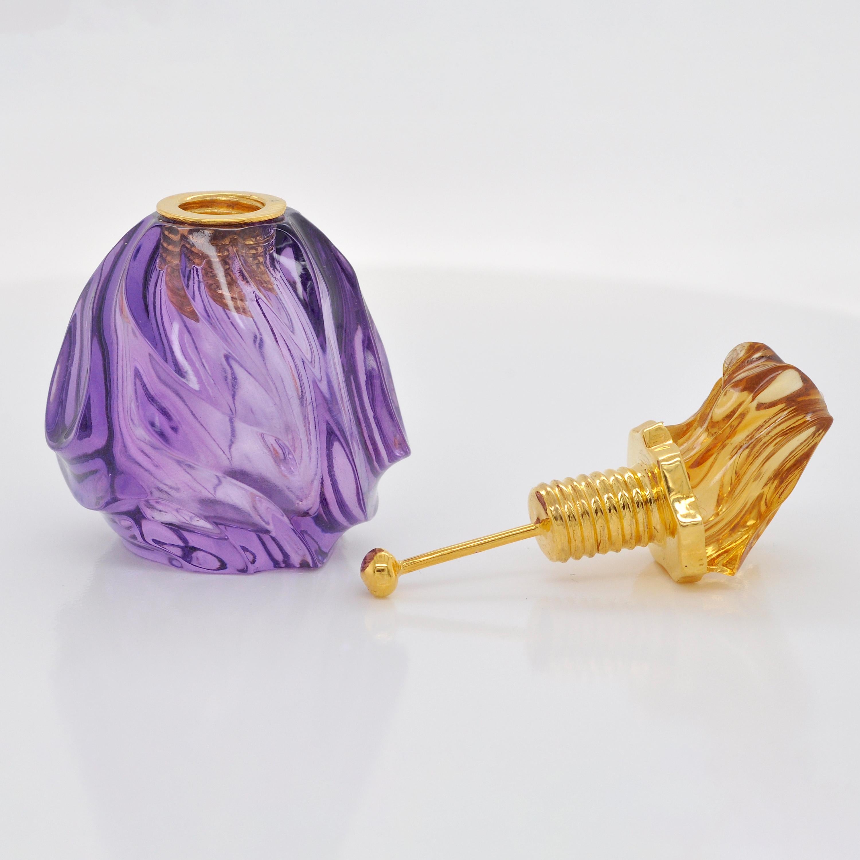 Mixed Cut 18 Karat Yellow Gold Natural Amethyst Citrine Abstract Wave Perfume Bottle For Sale