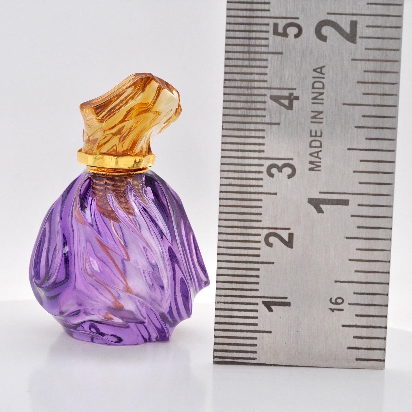 Women's or Men's 18 Karat Yellow Gold Natural Amethyst Citrine Abstract Wave Perfume Bottle For Sale