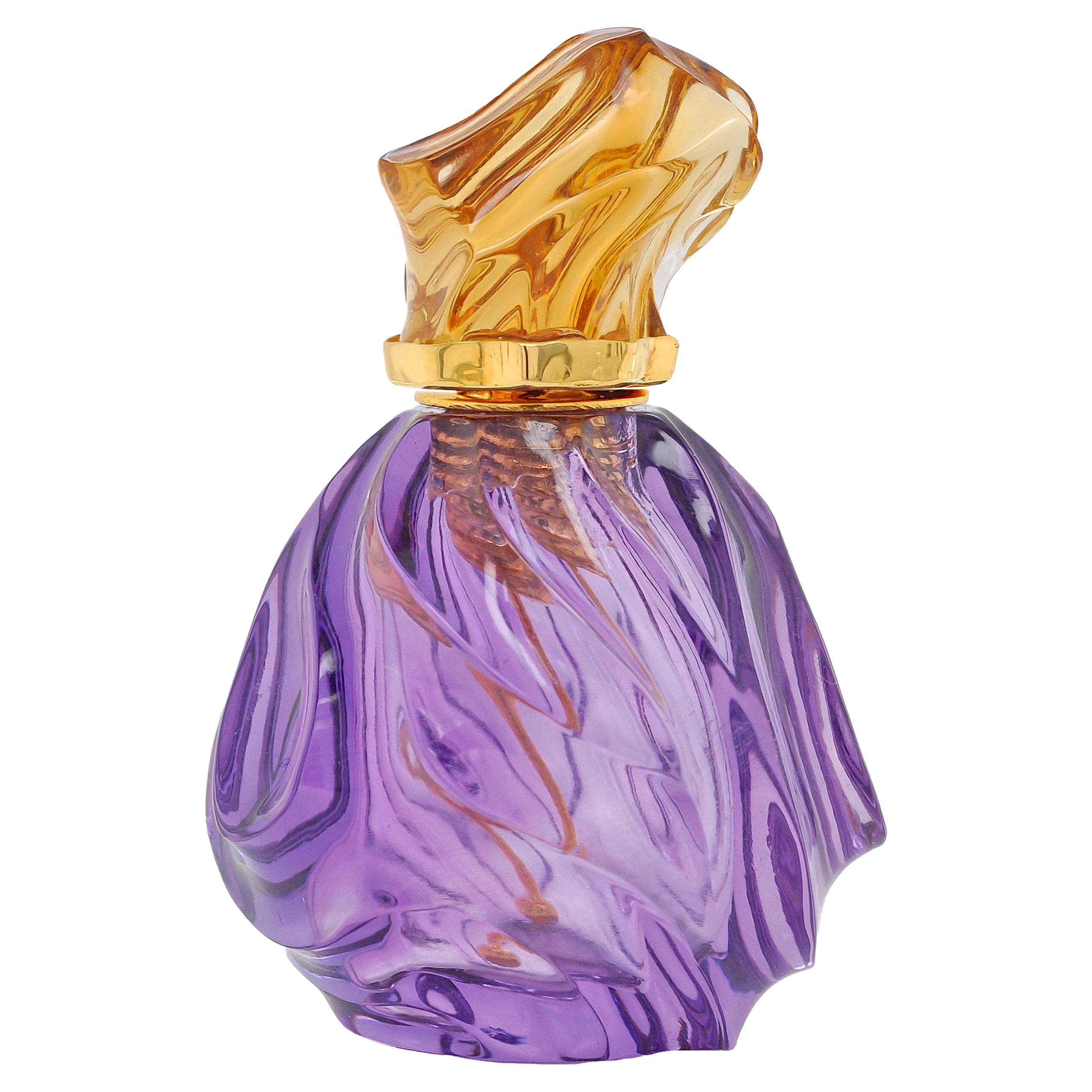 Bouteille de parfum en or jaune 18 carats, améthyste naturelle, citrine et vague abstraite en vente