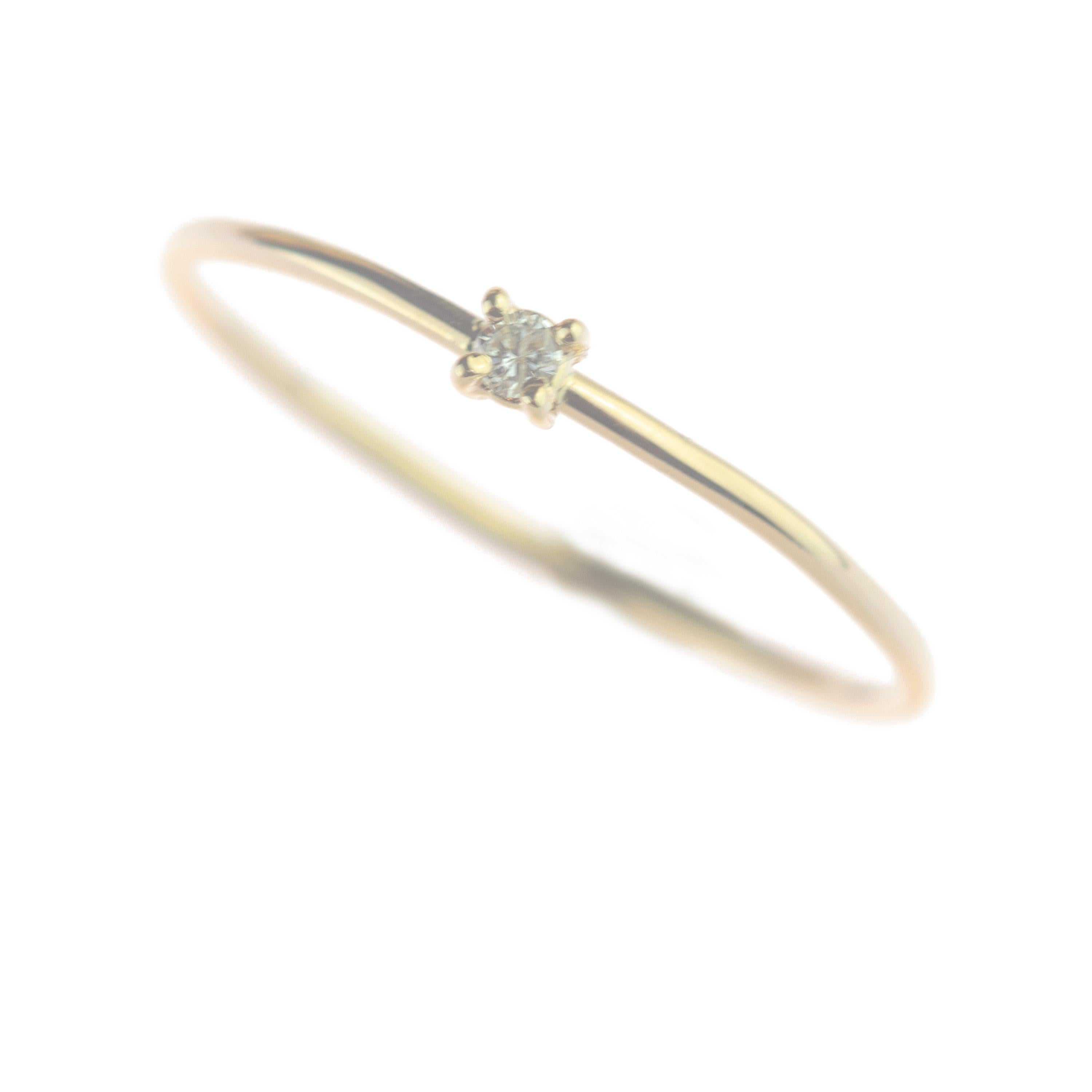18 Karat Yellow Gold Natural Diamond Brilliant Cut Solitaire Thin Cocktail Ring For Sale 1
