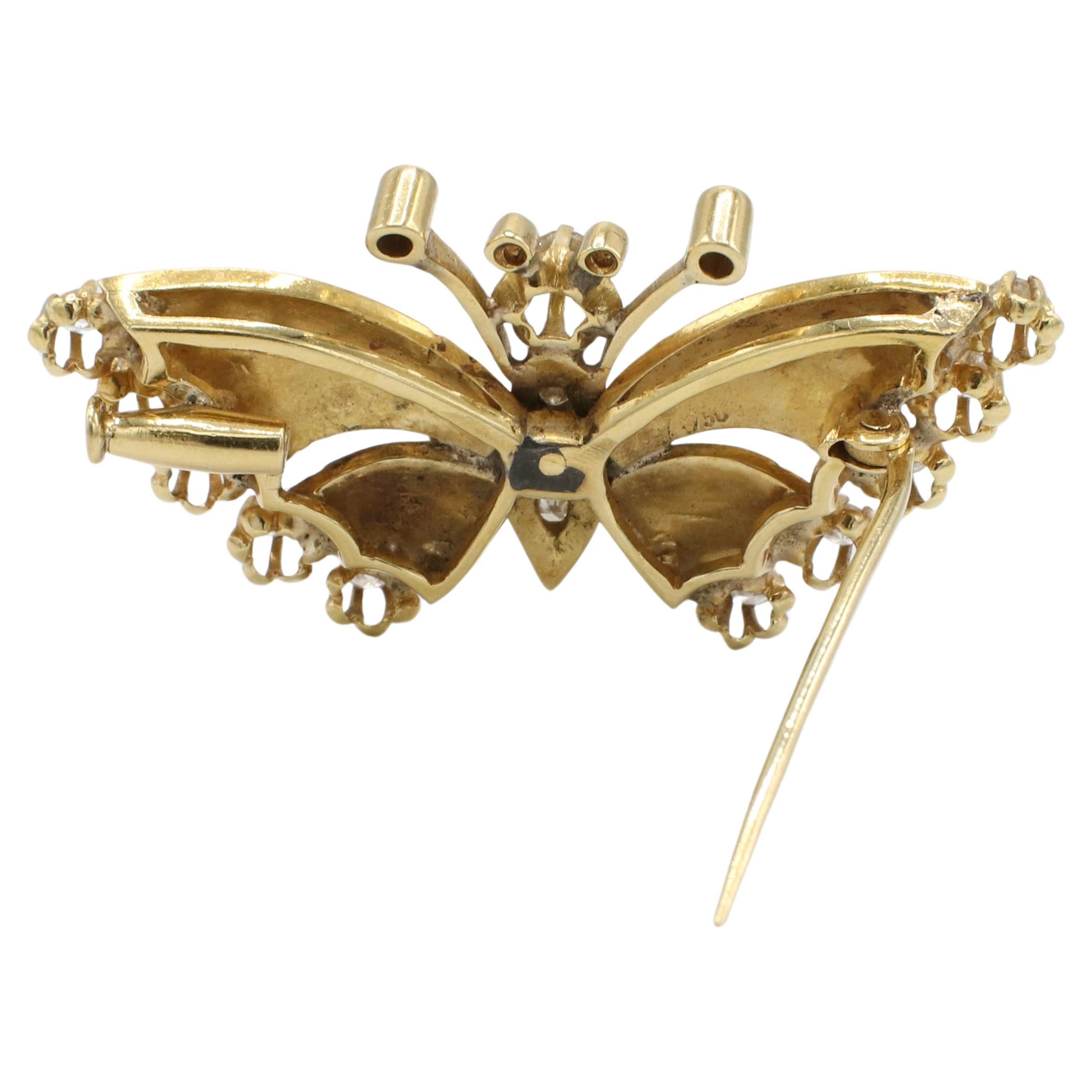 18 Karat Yellow Gold Natural Diamond & Colored Enamel Butterfly Pin Brooch
Metal: 18k yellow gold
Weight: 12.4 grams
Dimensions: 45.5 x 24mm
Diamonds: Approx. .75 CTW natural round diamonds H-I VS

