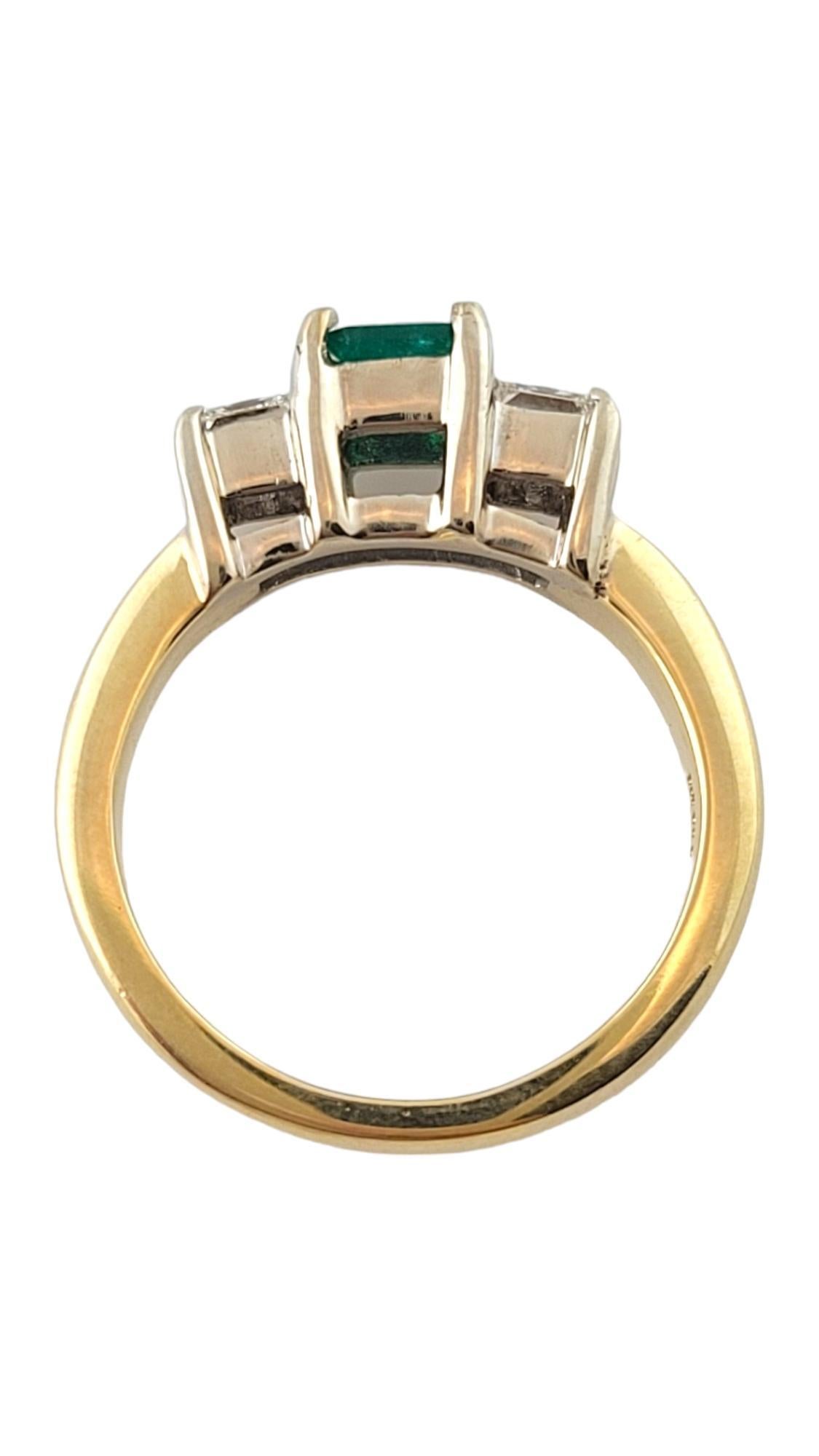 Princess Cut 18 Karat Yellow Gold Natural Emerald and Diamond Ring Size 5.5 #16993
