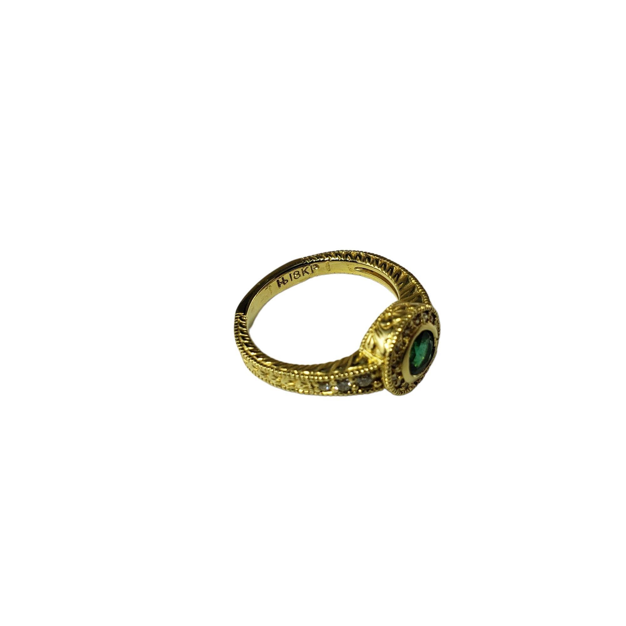 Round Cut 18 Karat Yellow Gold Natural Emerald and Diamond Ring Size 7 #14485