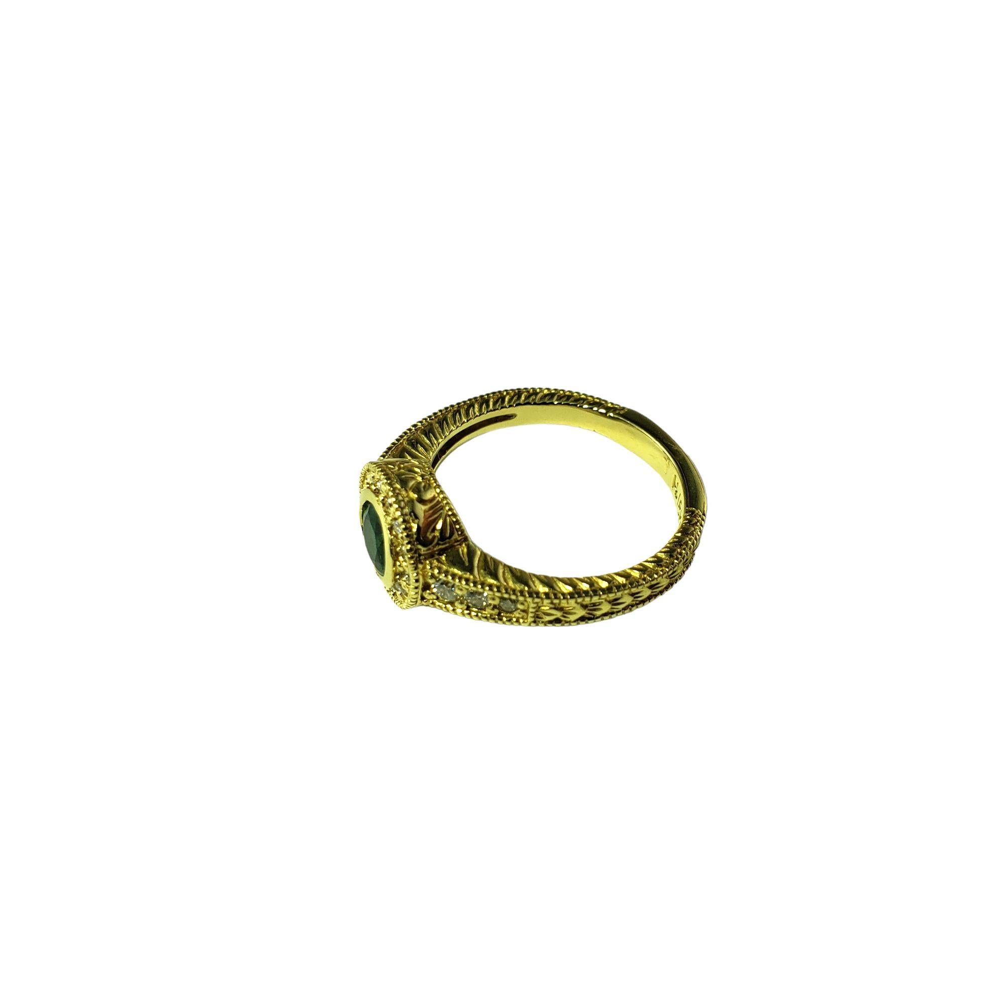 18 Karat Yellow Gold Natural Emerald and Diamond Ring Size 7 #14485 In Good Condition In Washington Depot, CT