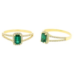18 Karat Yellow Gold Natural Green Emerald and Diamond Cluster Ring