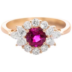 18 Karat Yellow Gold Natural No Heat Burma Ruby Diamond Cocktail Ring 18 Karat Yellow Gold Natural No Heat Burma Ruby Diamond Cocktail Ring