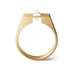 18 Karat Yellow Gold Natural Octahedron Rough Diamond Un-Signet Ring