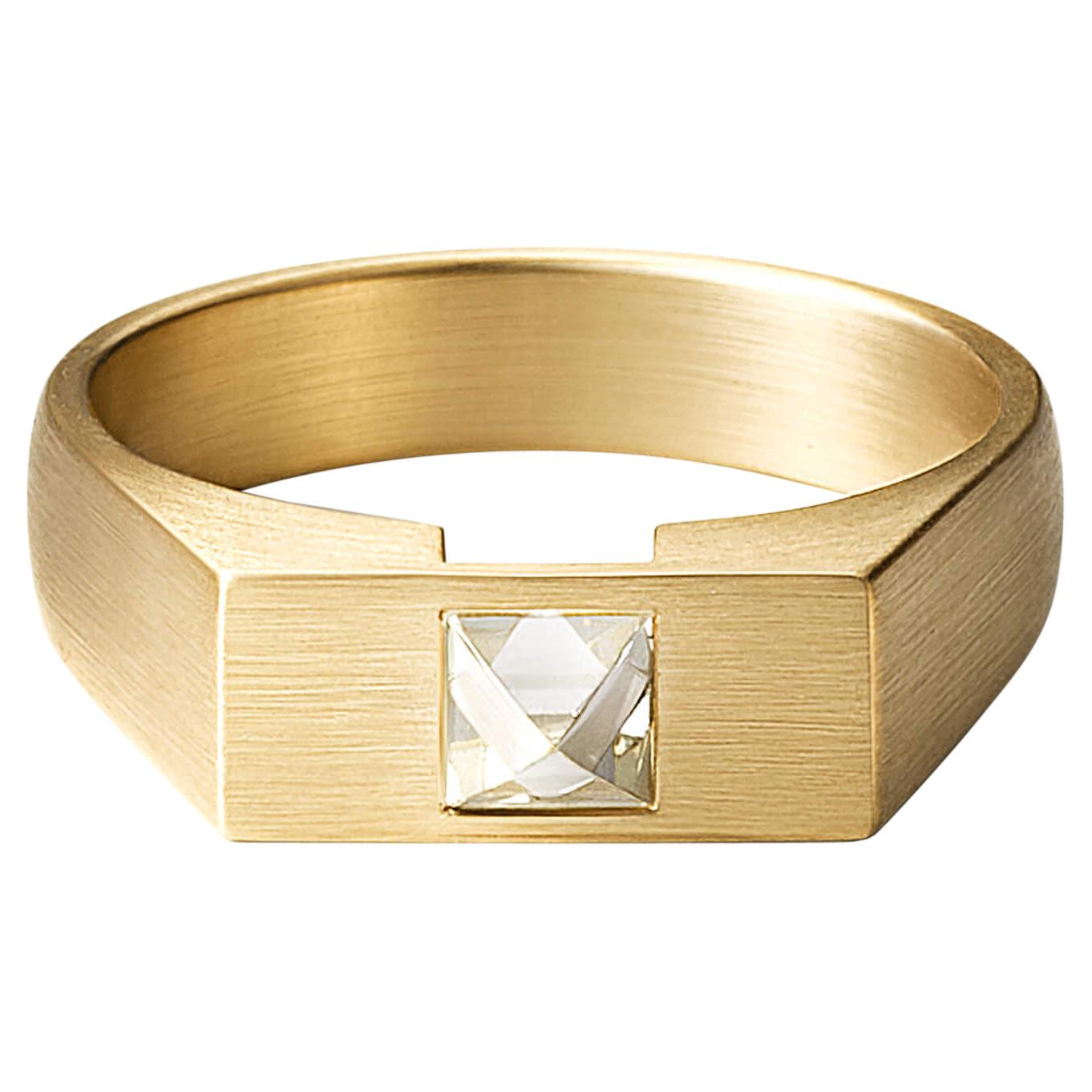 18 Karat Yellow Gold Natural Octahedron Rough Diamond Un-Signet Ring For Sale