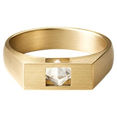 18 Karat Yellow Gold Natural Octahedron Rough Diamond Un-Signet Ring