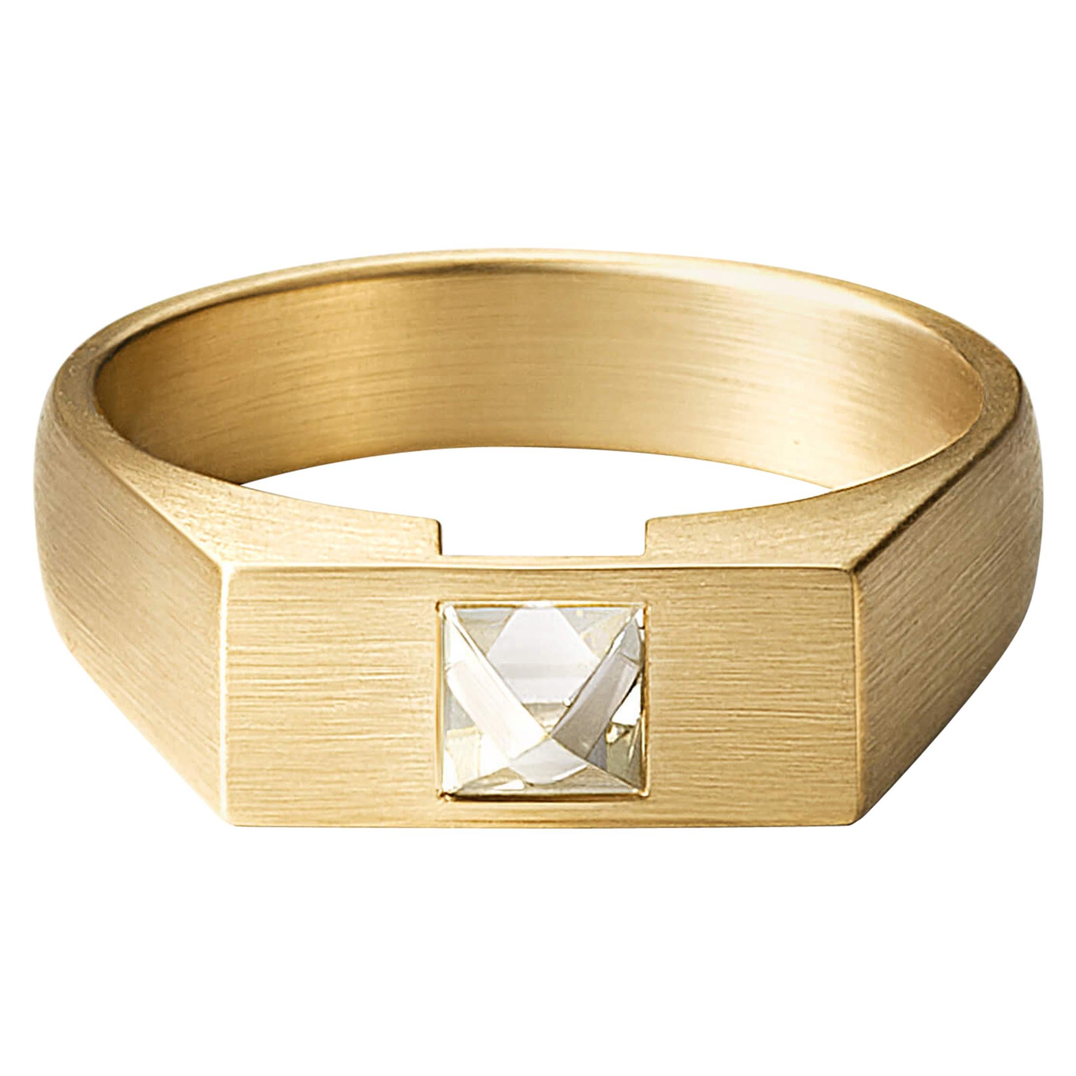 18 Karat Yellow Matte Gold Natural Octahedron Rough Diamond Signet Ring For Sale