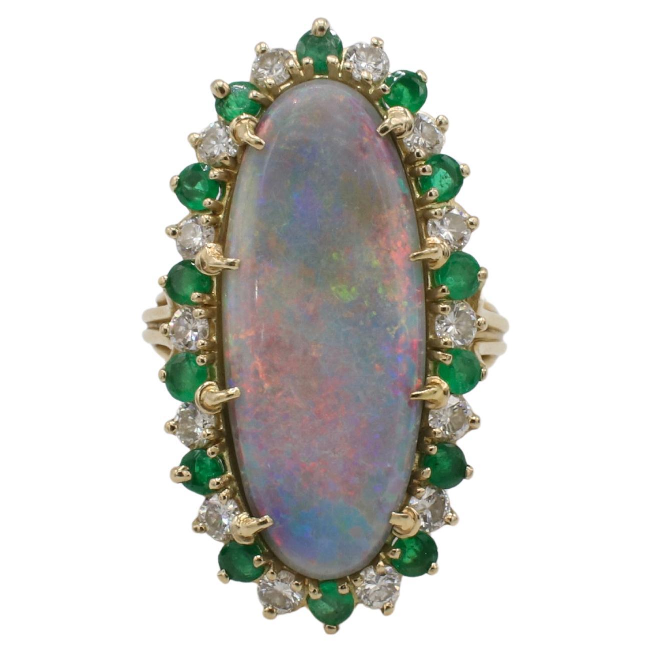 18 Karat Yellow Gold Natural Opal Diamond
Emerald Large Cocktail Ring