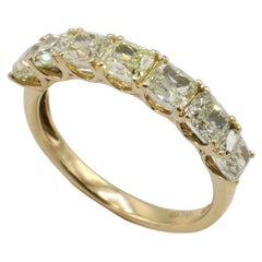 18 Karat Yellow Gold Natural Radiant Light Yellow Diamond Half Wedding Band Ring