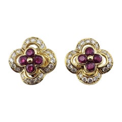 bvla cherry blossom cluster 18 Karat Yellow Gold Natural Ruby and Diamond Earrings