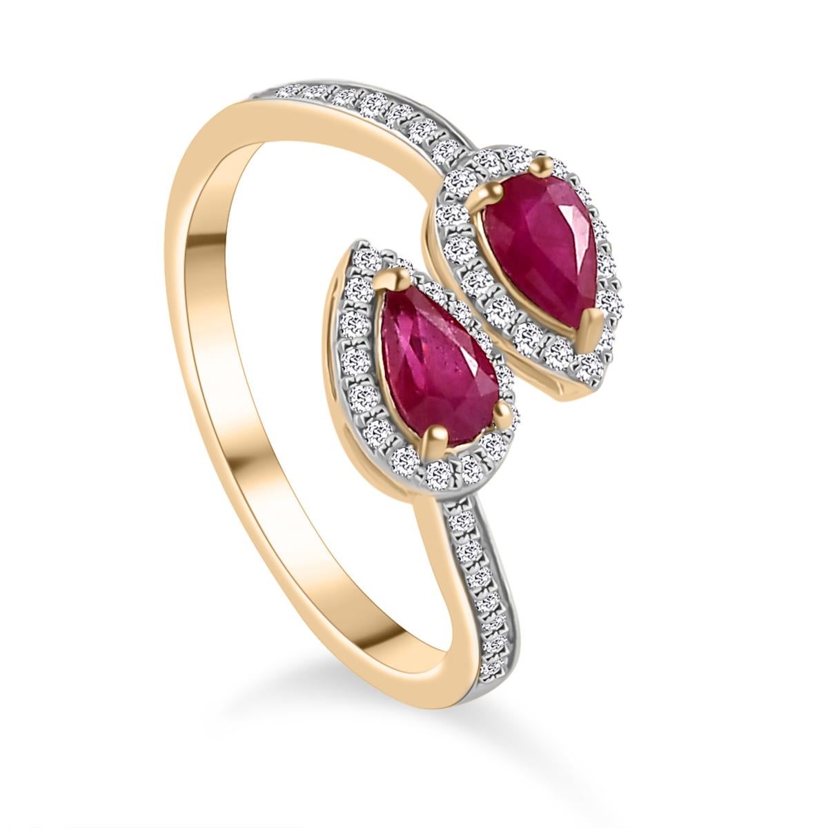 En vente :  Bague de mariage cadeau Halo by Pass en or jaune 18 carats, rubis naturel et diamants 3