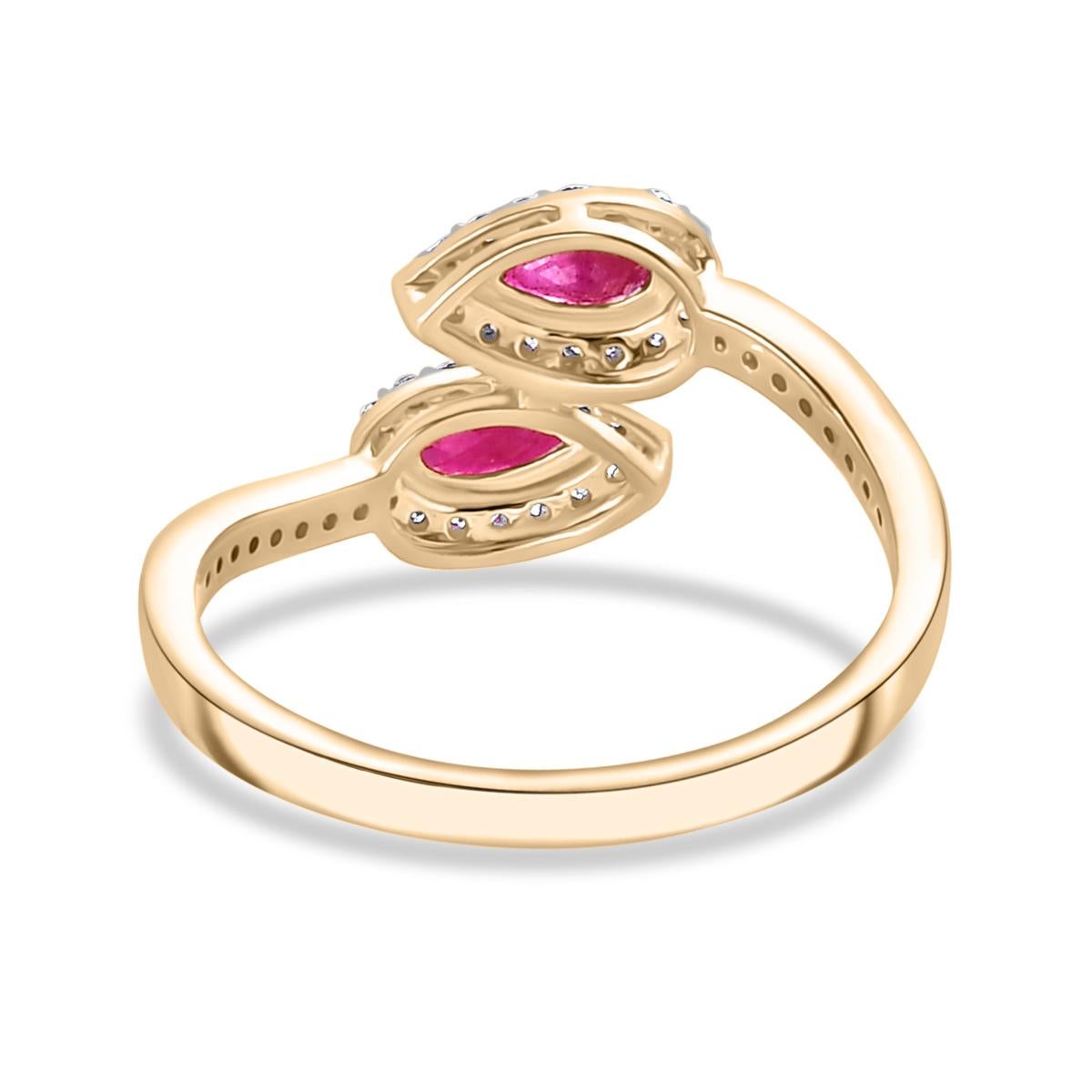 En vente :  Bague de mariage cadeau Halo by Pass en or jaune 18 carats, rubis naturel et diamants 5