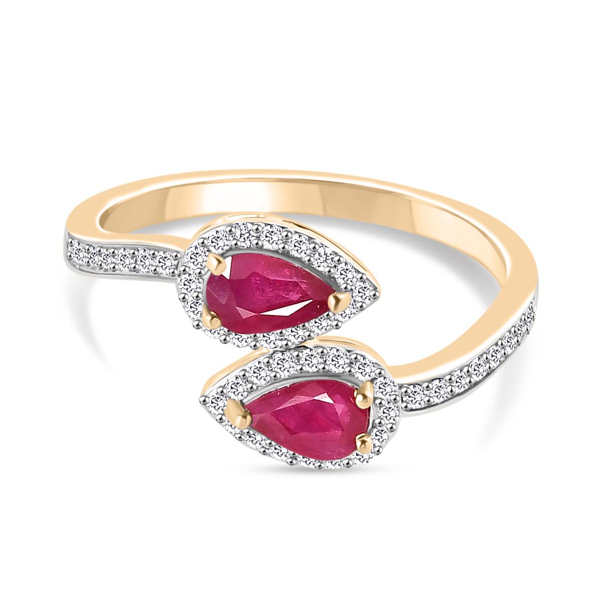 En vente :  Bague de mariage cadeau Halo by Pass en or jaune 18 carats, rubis naturel et diamants 7