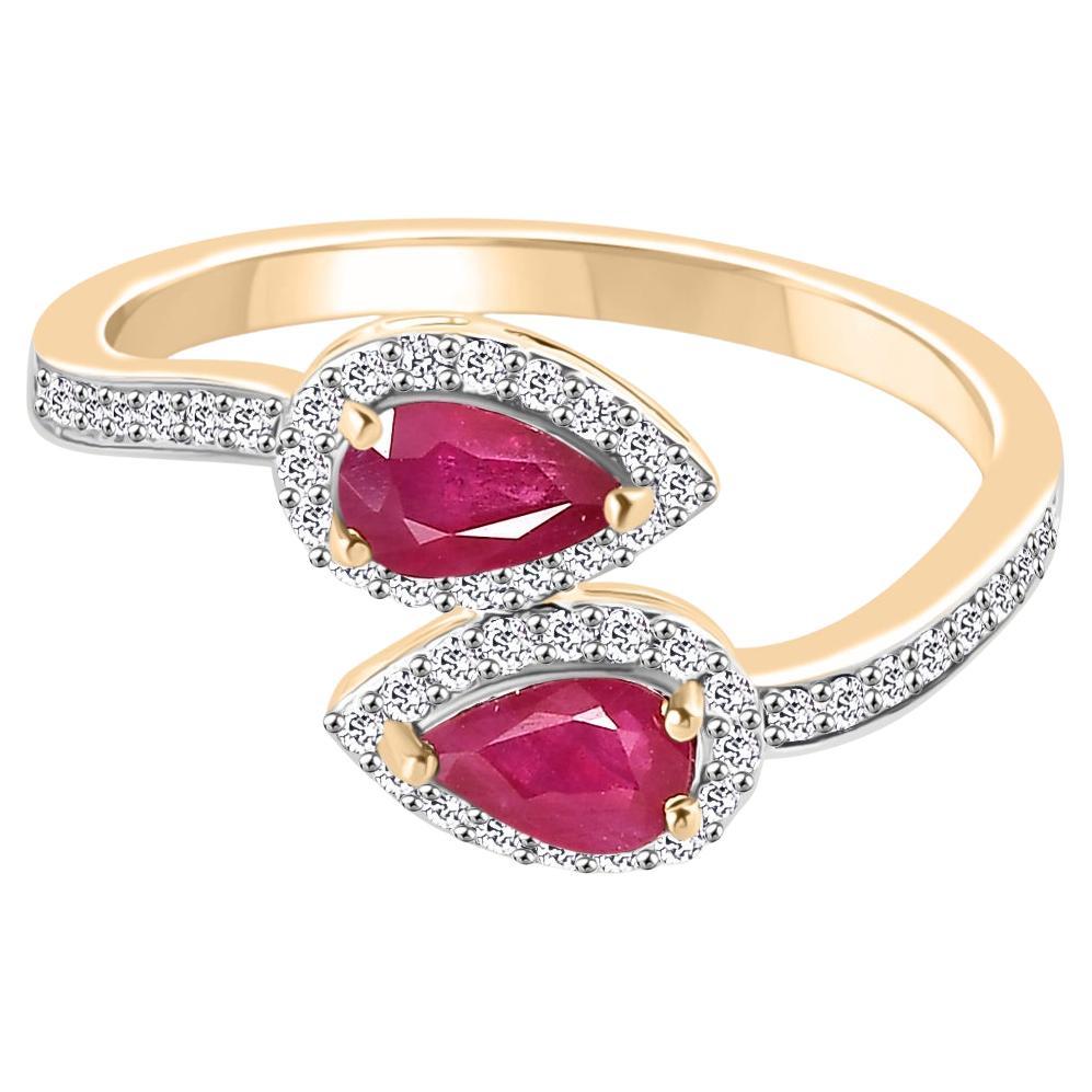 18 Karat Yellow Gold Natural Ruby Diamond Halo By Pass Wedding Ring Gift
