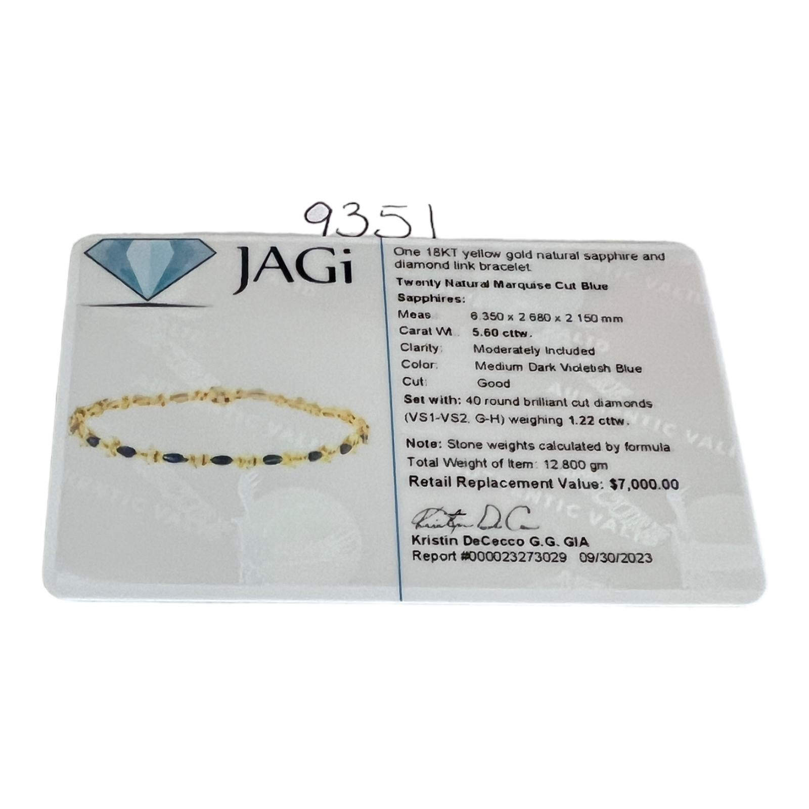 18 Karat Yellow Gold Natural Sapphire and Diamond Bracelet For Sale 4