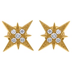 18 Karat Yellow Gold Natural SI/H Diamond Dainty North Star Stud Earrings