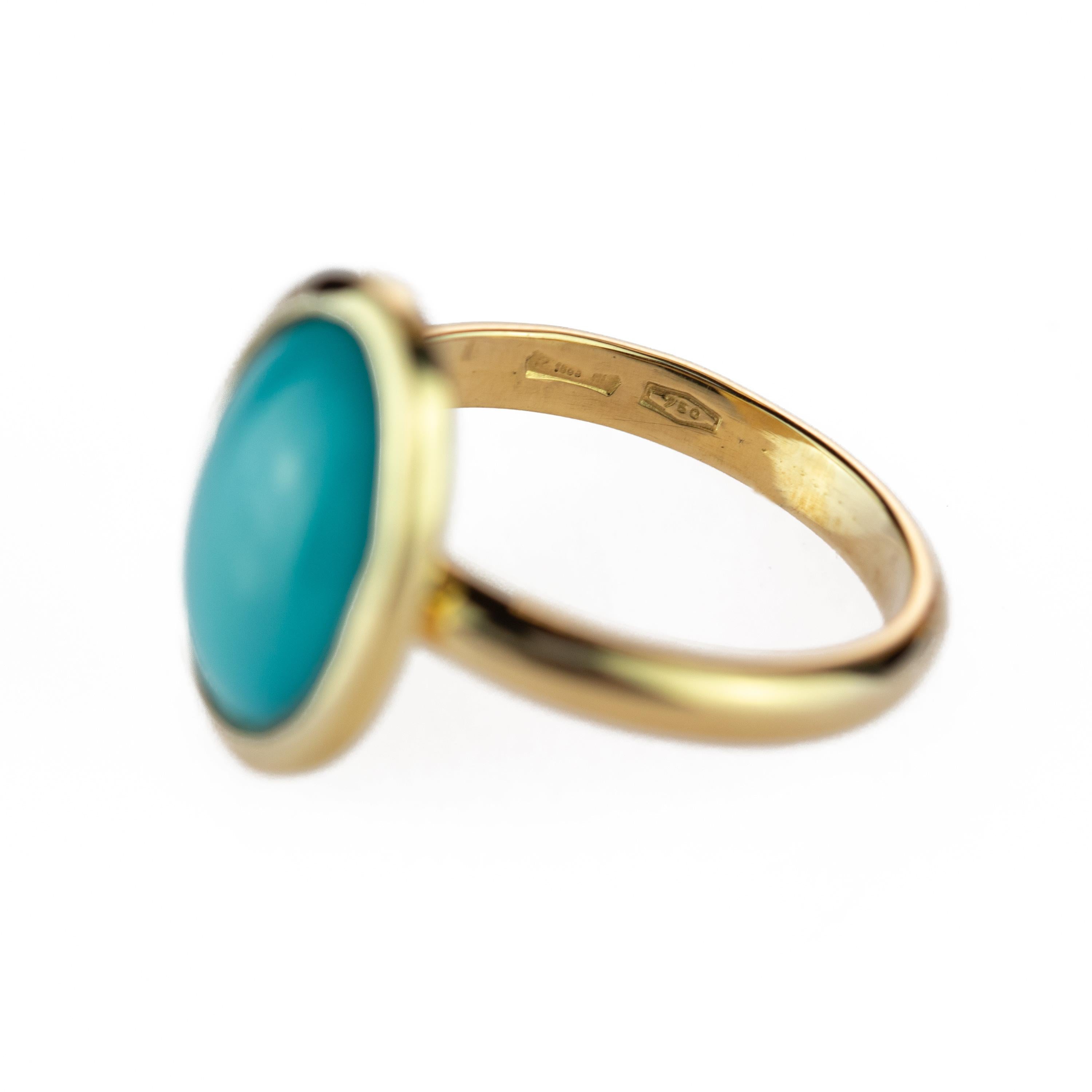 18 Karat Yellow Gold Natural Turquoise Oval Cabochon Solitaire Cocktail Ring 3