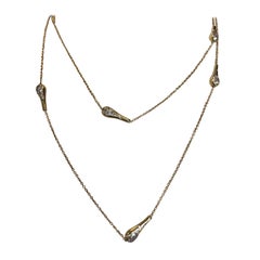 18 Karat Yellow Gold Neck Chain with Tear Drop Shape Cognac Diamond Elements