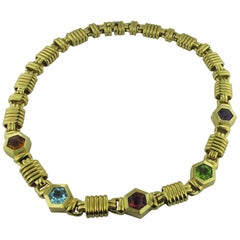 yellow semi precious stones 18 Karat Yellow Gold Necklace with 5 Semi-Precious Stones