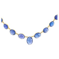 18 Karat Yellow Gold Necklace with 97.50 Carats of Briolette Cut Tanzanite