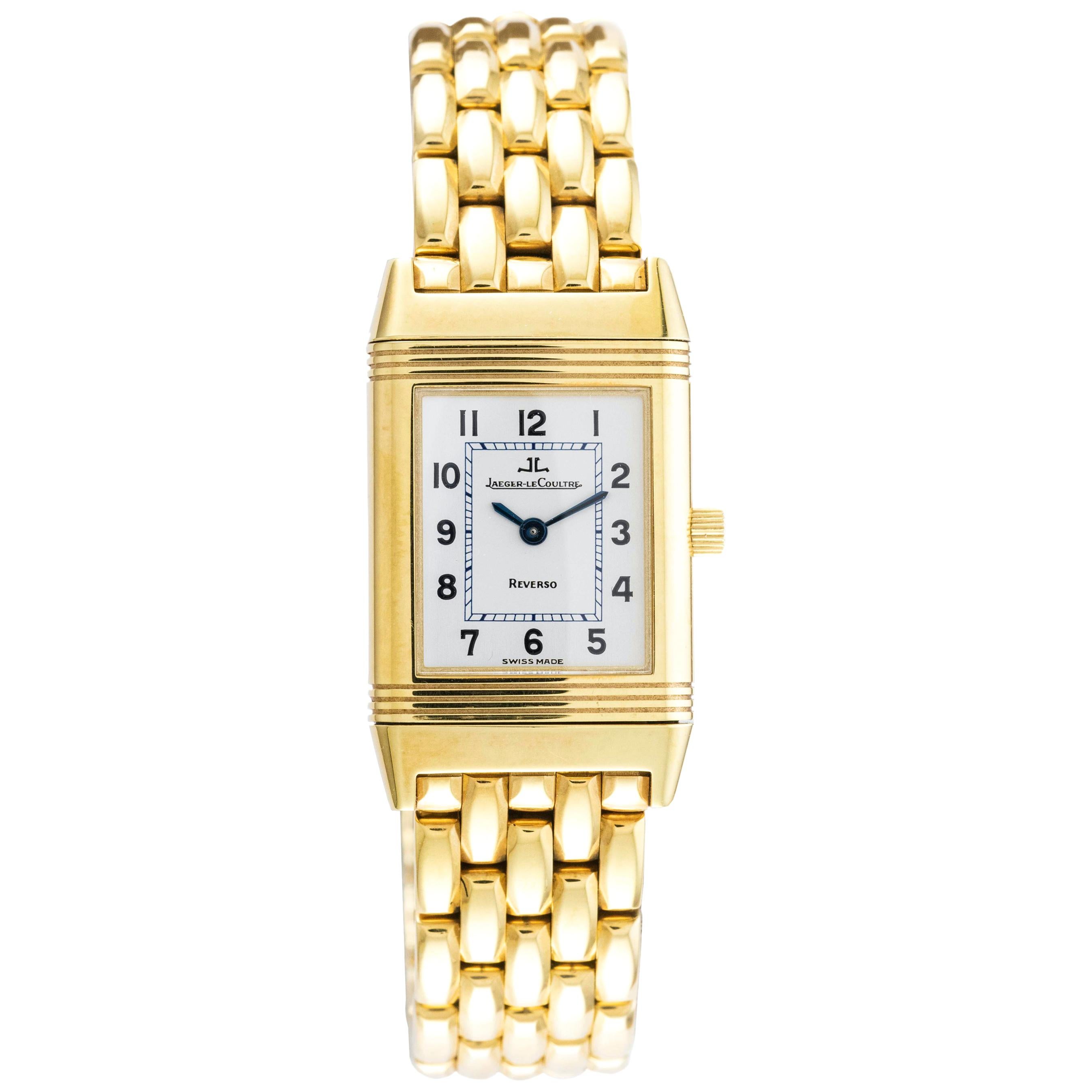 18 Karat Yellow Gold New Old Stock Jaeger-LeCoultre Reverso Lady Watch For Sale
