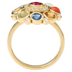 18 Karat Yellow Gold Nine Precious Gems "Navratan" Statement Ring