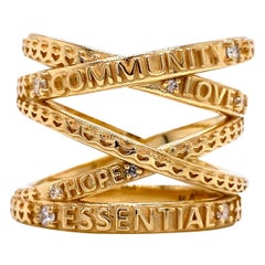 18 Karat Yellow Gold "Not Non-Essential" Wrap Ring with White Diamonds