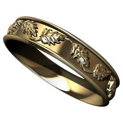 18 Karat Yellow Gold Oak Leaf Womens Wedding Band