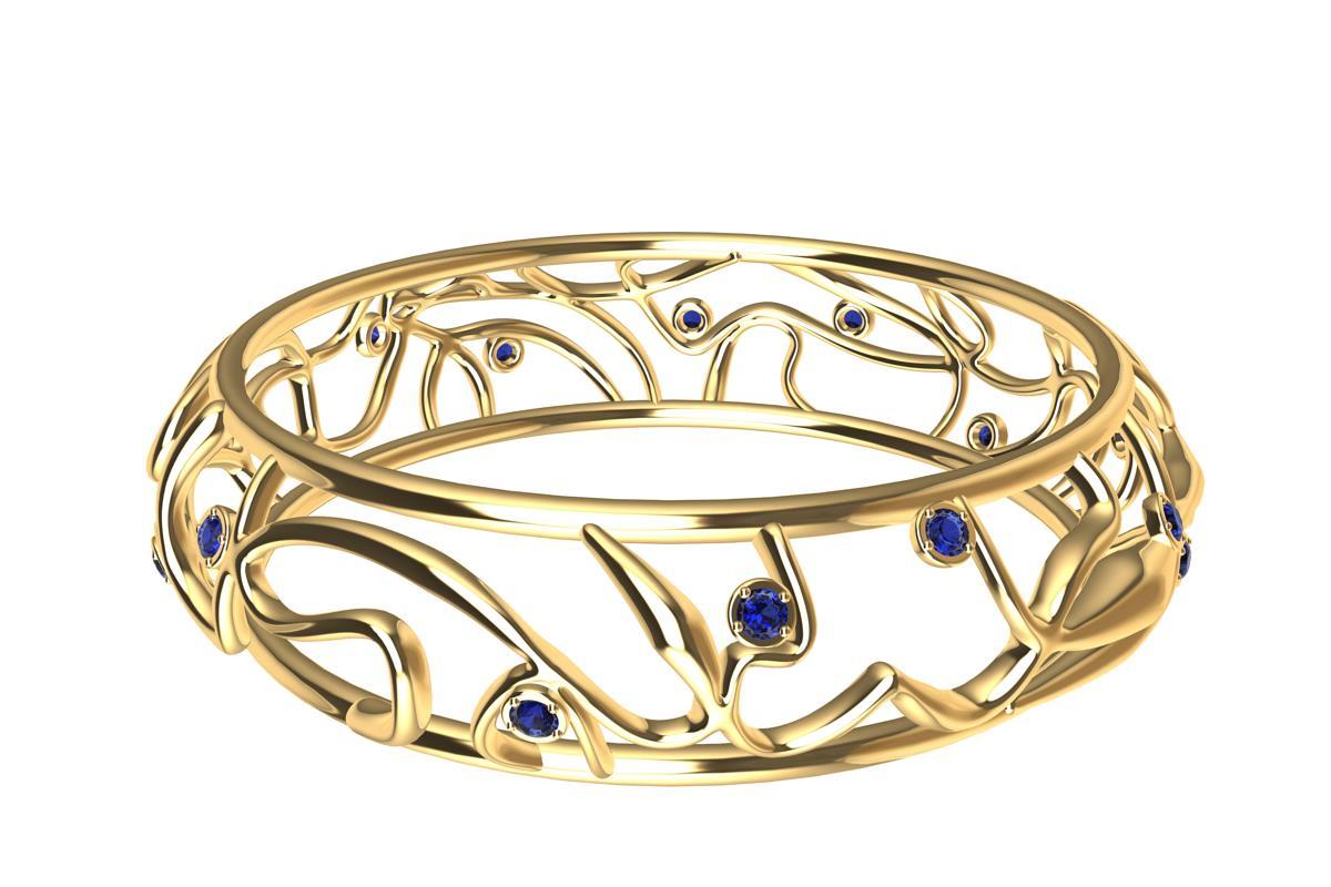 Contemporary 18 Karat Yellow Gold Oceans Sapphires Bracelet For Sale
