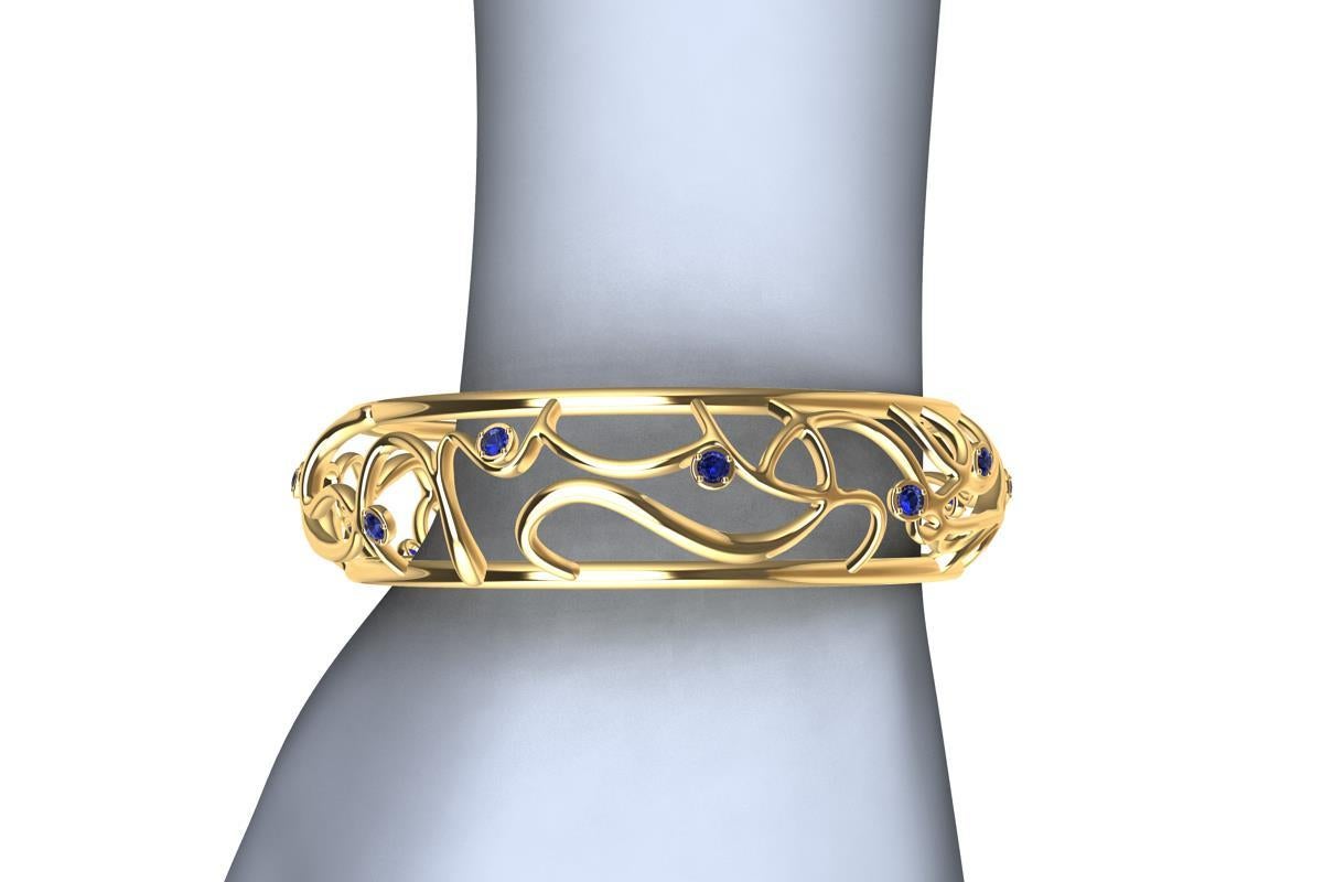 Women's or Men's 18 Karat Yellow Gold Oceans Sapphires Bracelet For Sale