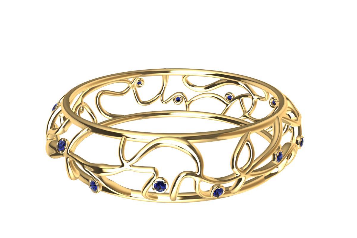 18 Karat Yellow Gold Oceans Sapphires Bracelet For Sale 1