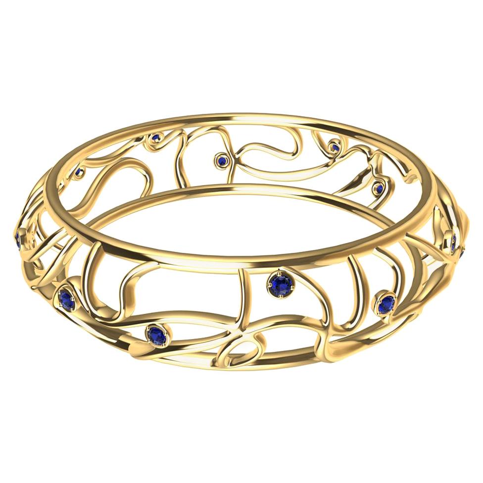 18 Karat Yellow Gold Oceans Sapphires Bracelet For Sale