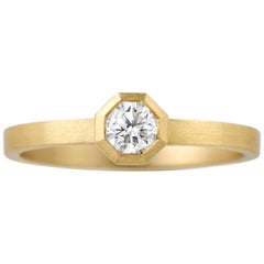 18 Karat Yellow Matte.Gold Octagon White Diamond Ring