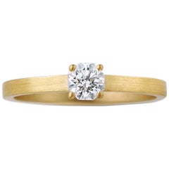 18 Karat Yellow Matte Gold Octagon Cut White Diamond Solitaire Engagement Ring