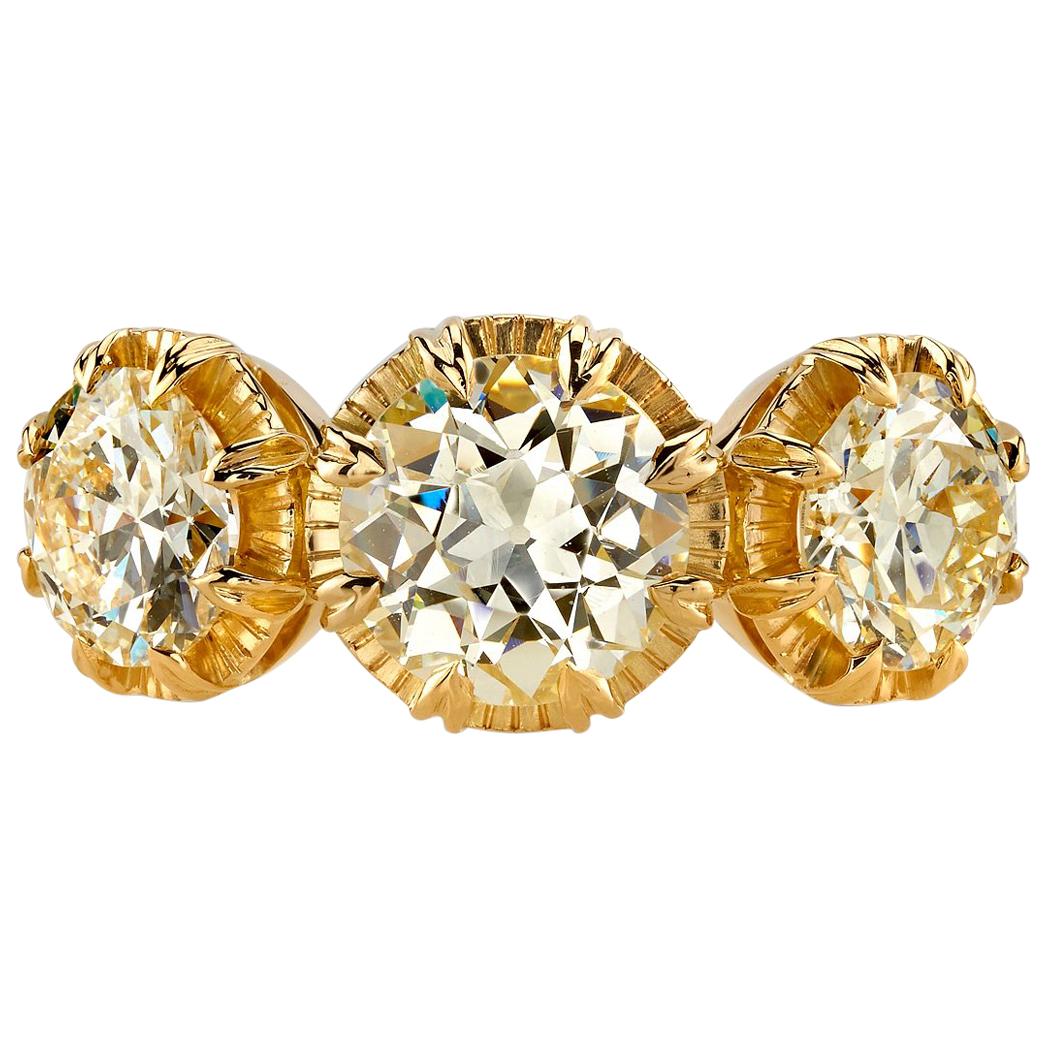 18 Karat Yellow Gold Old European Cut Diamond Three-Stone Ring