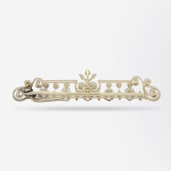 18 Karat Yellow Gold & Old Mine Cut Diamond Bar Brooch