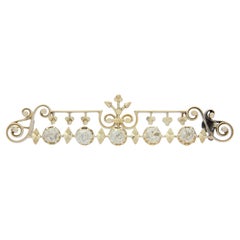 Antique 18 Karat Yellow Gold & Old Mine Cut Diamond Bar Brooch