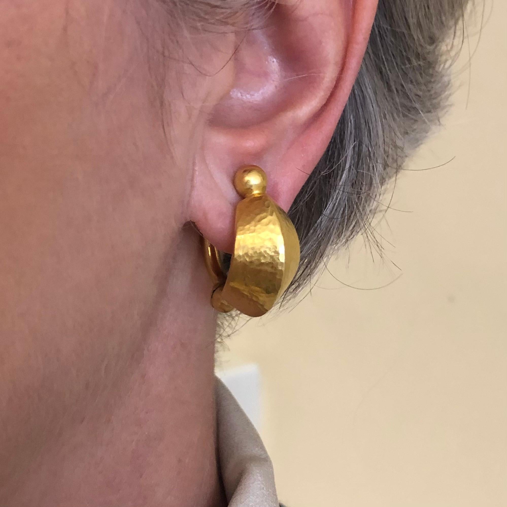 Women's 18 Karat Yellow Gold Neolithic Hoop Earrings by Lalaounis