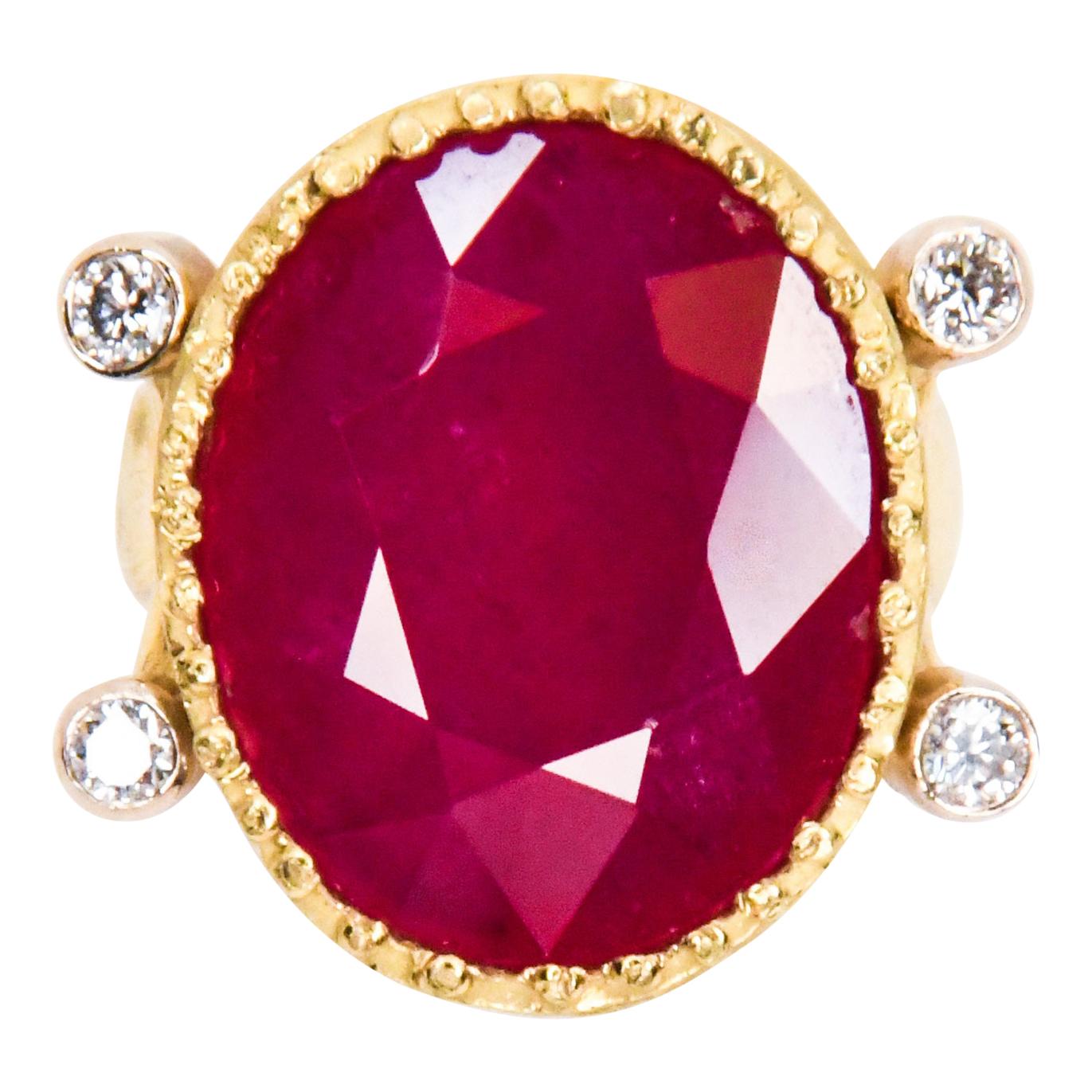 18 Karat Yellow Gold One of a Kind Ruby and Diamond Ring For Sale