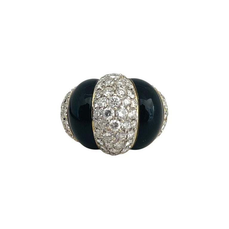 18 Karat Yellow Gold Onyx and Diamond Bombe Ring For Sale at 1stDibs